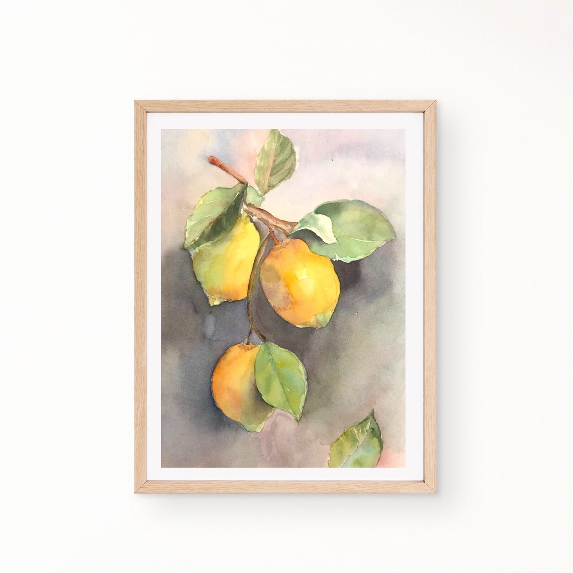 Ripe Lemons on Branch Watercolor Fruit Still Life Art Poster
