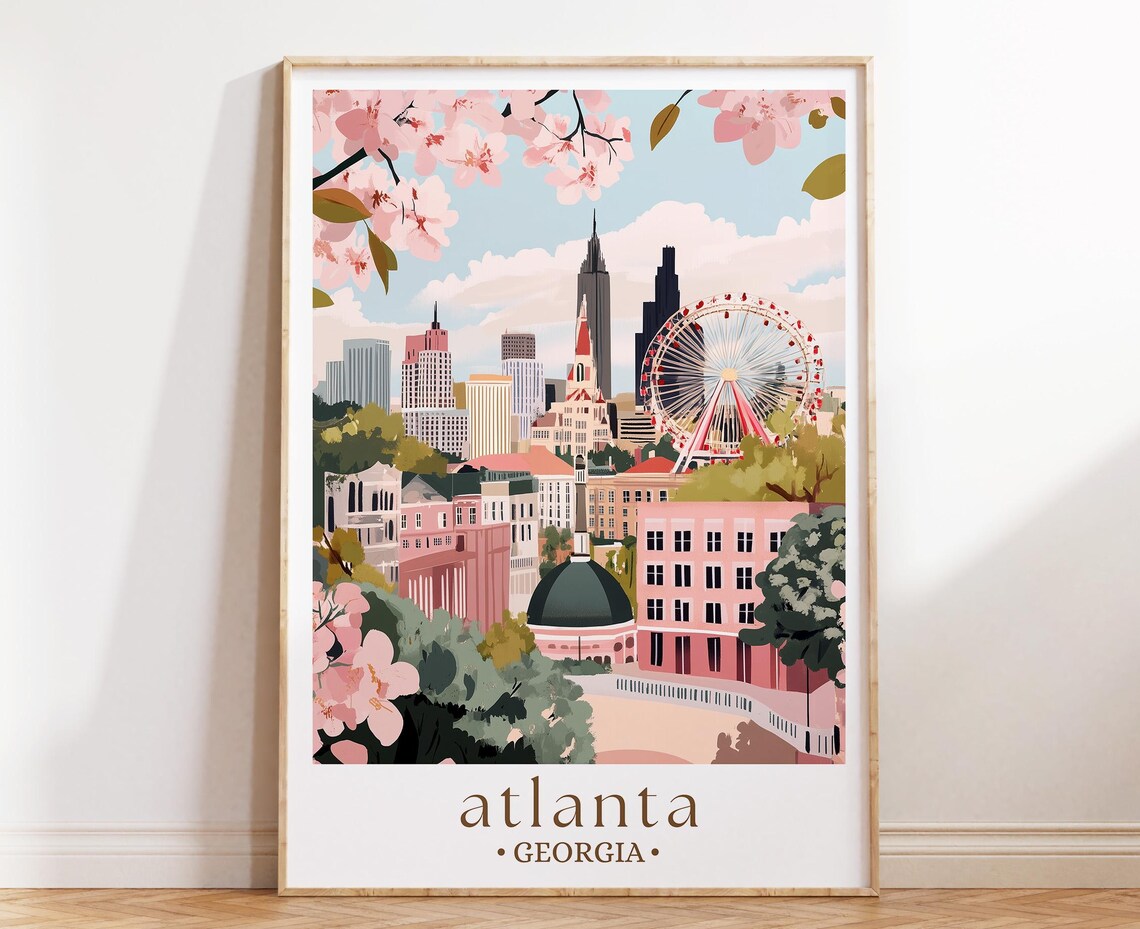 Atlanta Georgia Travel Poster, Illustrated Skyline Art Print