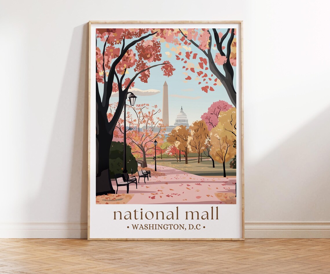 National Mall Washington DC Art Print, Cherry Blossom