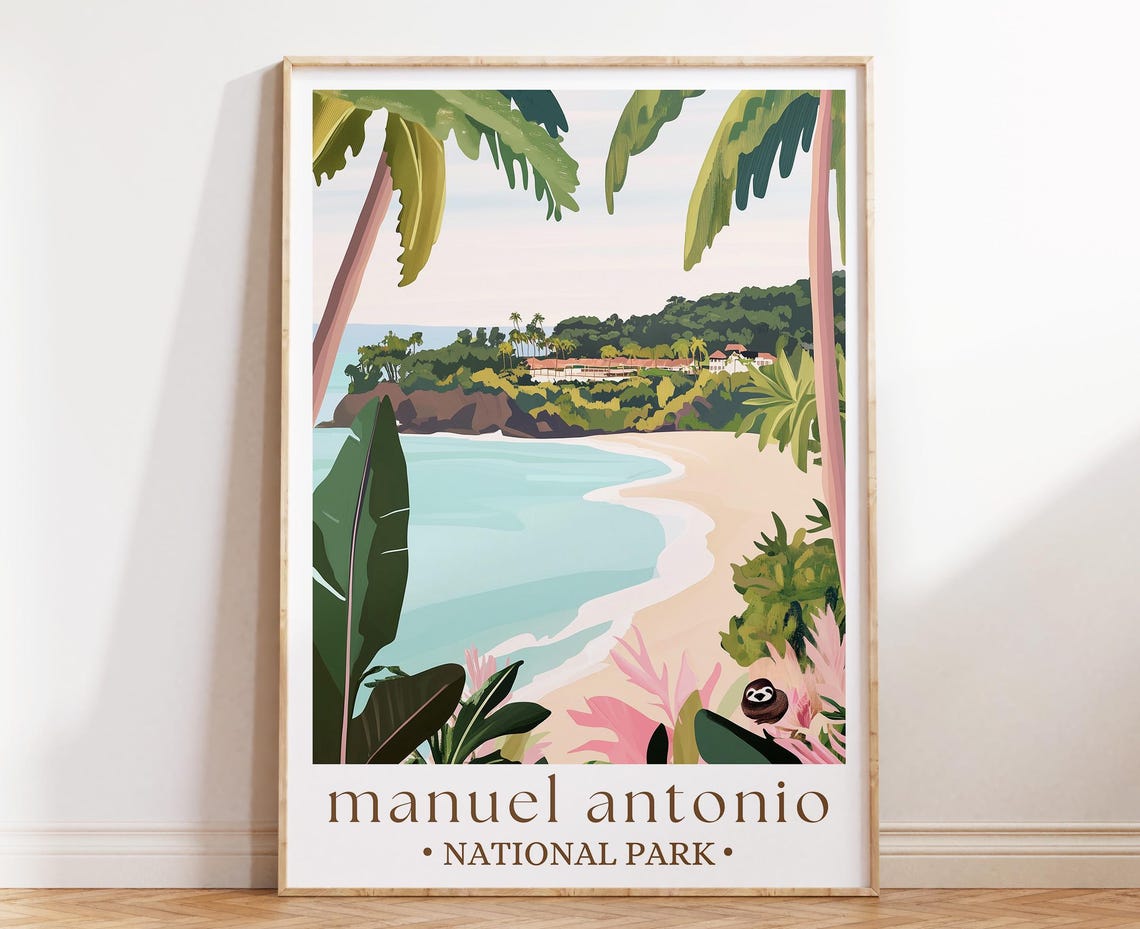 Manuel Antonio National Park Tropical Beach Sloth Travel Poster
