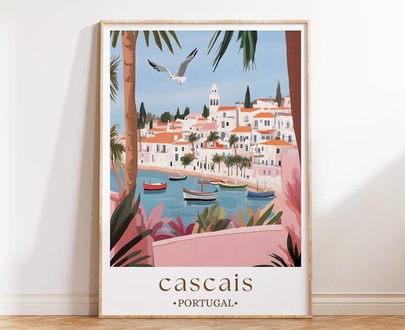 Cascais Portugal Travel Poster, European Seaside