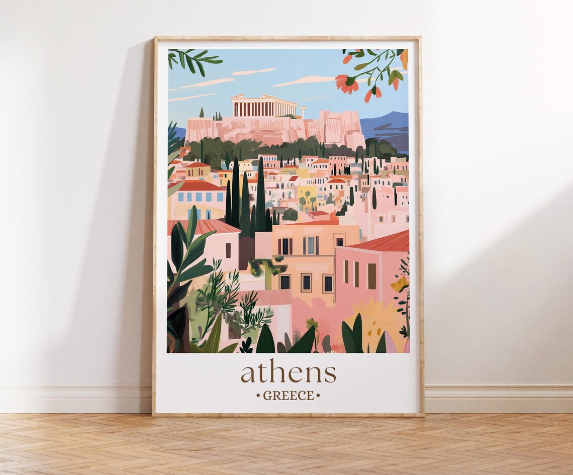 Athens Travel Poster, Greece Souvenir Art Print