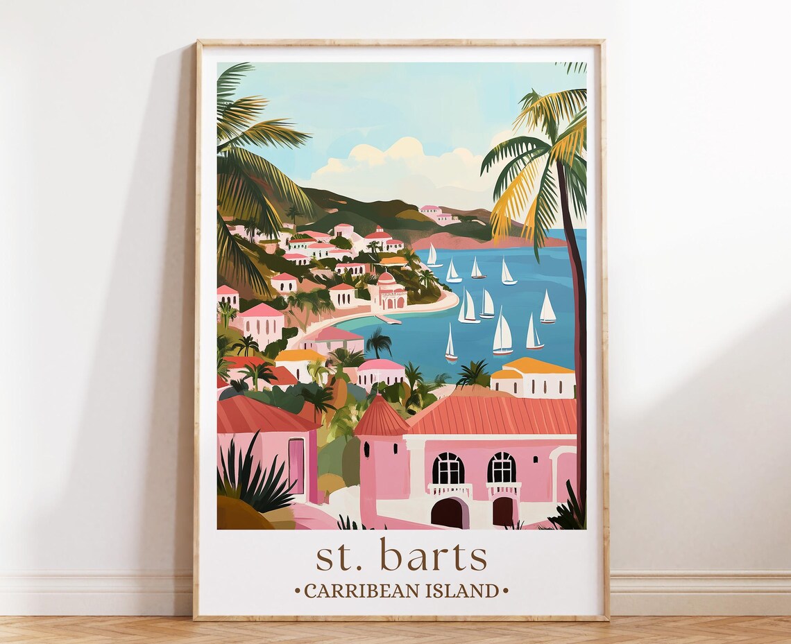 St Barts Wall Art Caribbean Island Print Tropical Beach Town Poster