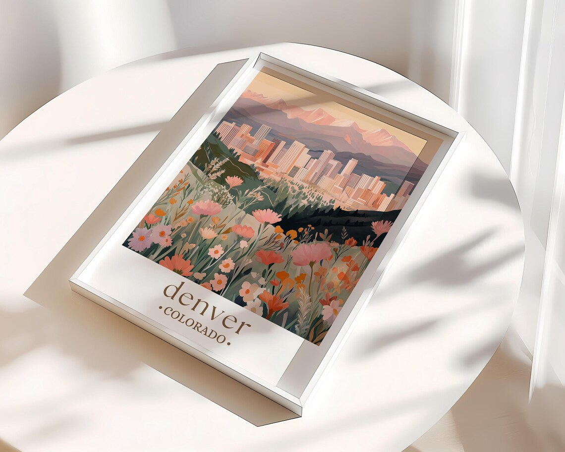 Denver Colorado Travel Poster, Mid-Century Modern Cityscape - Image 3