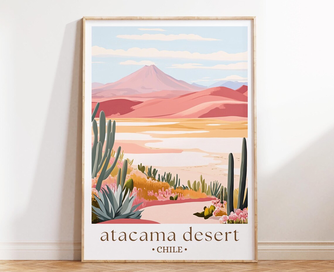 Atacama Desert Art Print Chile Landscape Poster Illustrated Travel Wall Decor