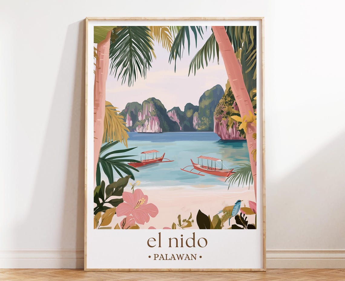 El Nido Palawan Poster Tropical Lagoon Karst Cliffs Outrigger Boats