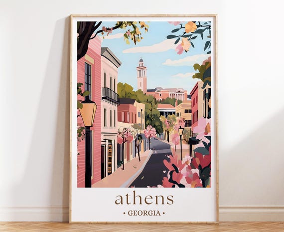 Athens Georgia Poster Southern College Town Wall Art Botanical City Illustration Historic Travel Print