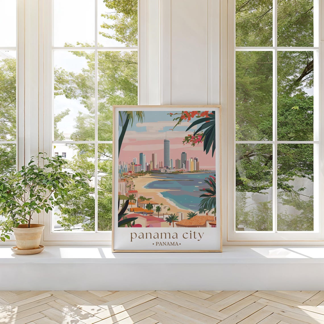 Panama City Beach Art Panama City Print Beach Landscape Wall Art Retro City Print Colorful Art Panama Poster Travel Art - Image 2