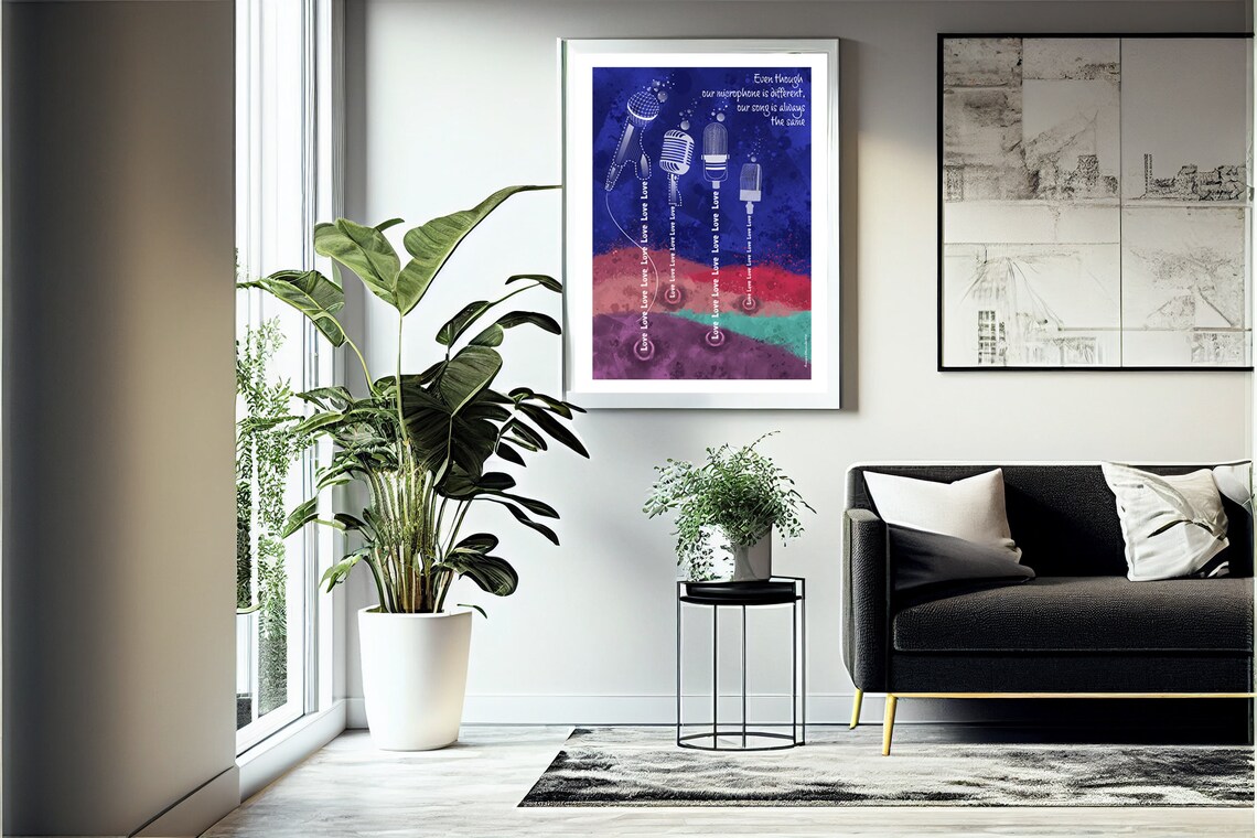 Musical Microphone, Love And Music Wall Art Print - Image 2