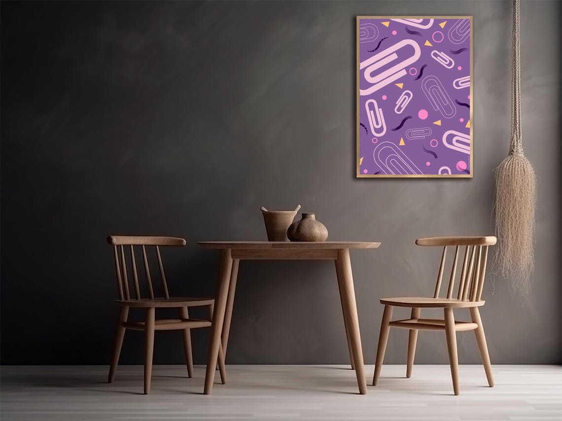 Purple Abstract Paperclip Shapes Pink Dots Playful Geometric Print - Image 4