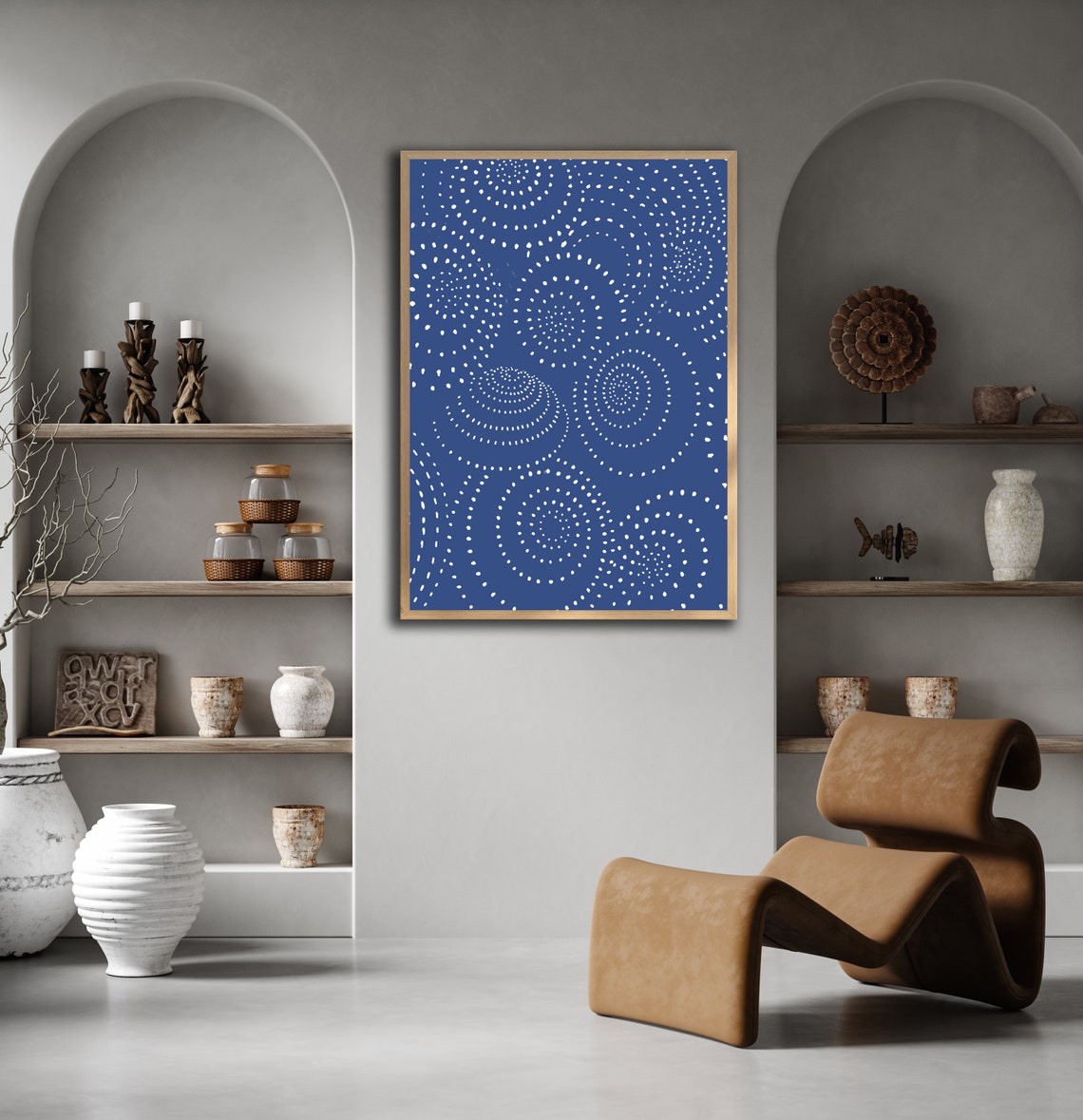 Blue Spiral Wall Art White Circles Wall Decor Boho Geometric Abstract Print Jpg Modern Art - Image 3