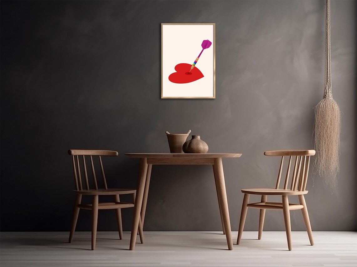 Red Heart Pierced by Rainbow Dart on Cream Minimalist Love Poster - Image 3
