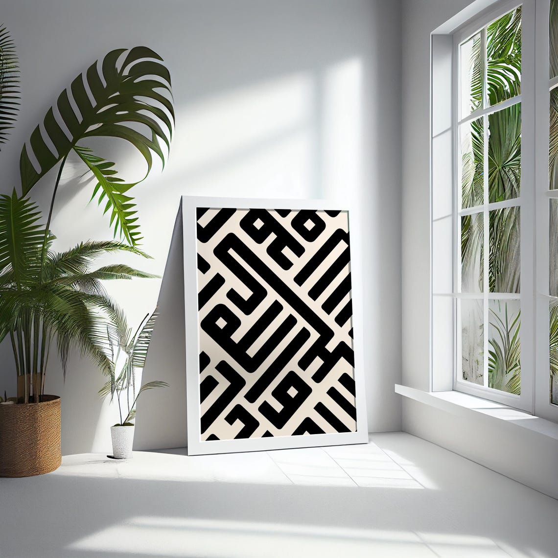 Black Beige Geometric Square Kufic Calligraphy Line Art Poster - Image 5