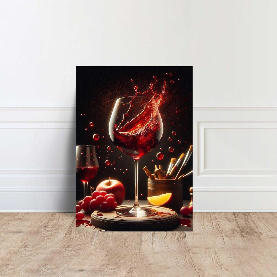 Red Wine Splash Still Life With Grapes Fruit Dark Elegant Kitchen Art Poster