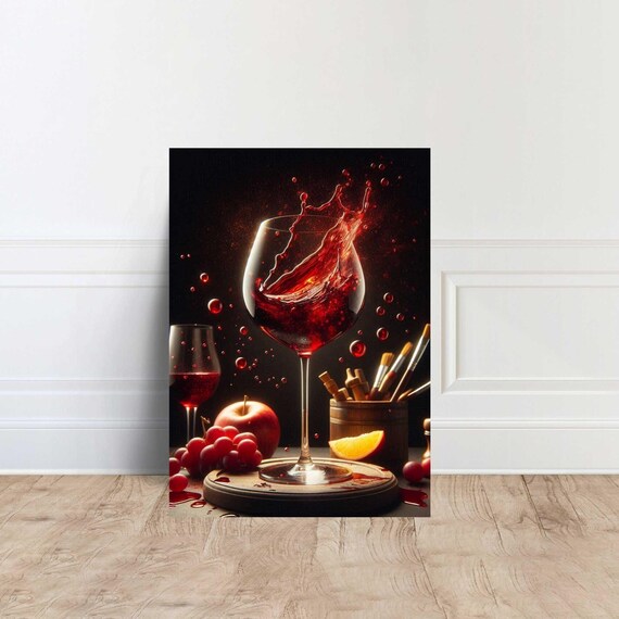 Red Wine Splash Still Life With Grapes Fruit Dark Elegant Kitchen Art Poster