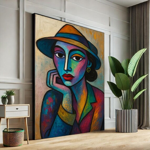Colorful Cubist Woman Portrait Hat Modern Abstract Face Poster