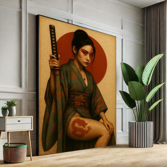 Japanese Warrior Woman Canvas Samurai Art Print Bold Wall Poster Tattoo Decor Home Ready To Hang