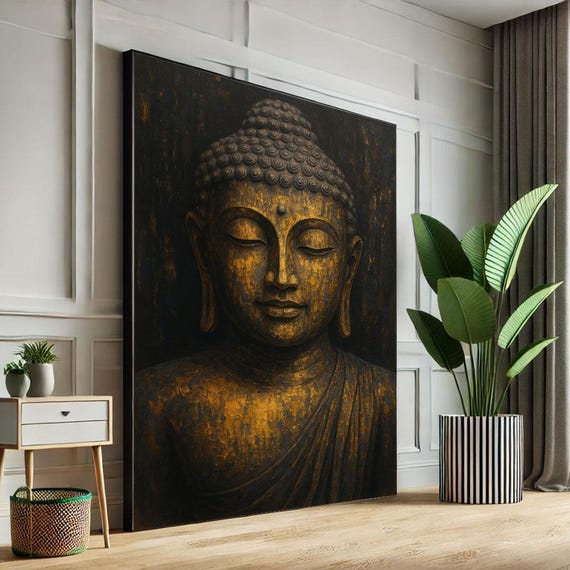 Majestic Buddha Meditation Canvas Wall Art Print Rustic Living Room Decor Statement Piece For Spiritual Homes