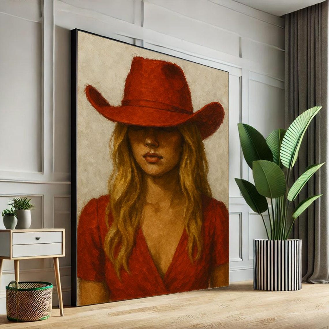 Rustic Woman In Red Hat Canvas Wall Art Print Modern Living Room Decor Statement Piece For Lovers
