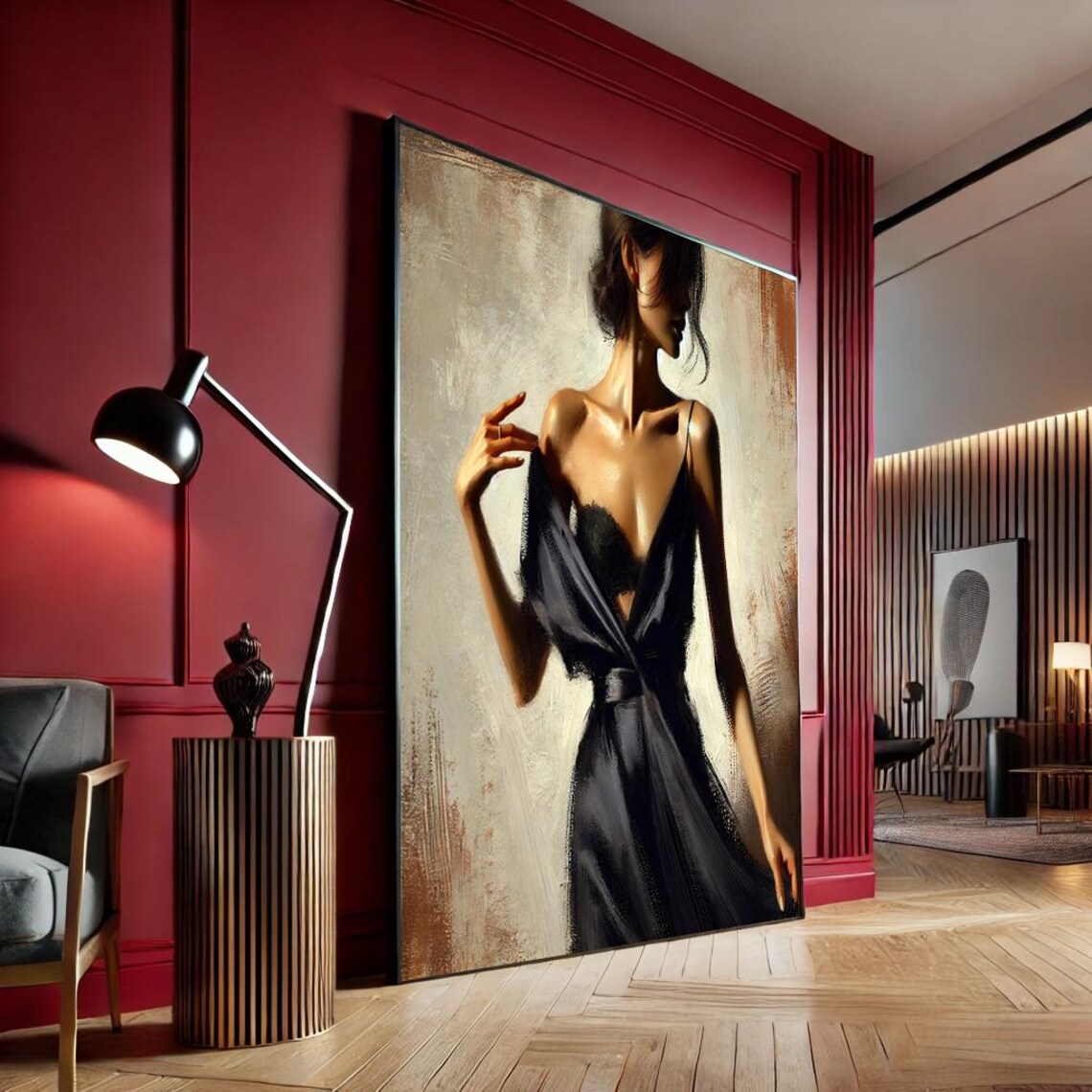Elegant Woman In Black Slip Dress Fashion Illustration Art Poster