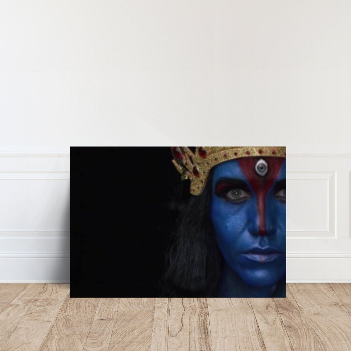 Goddess Kali With Blue Face Golden Crown And Third Eye Poster