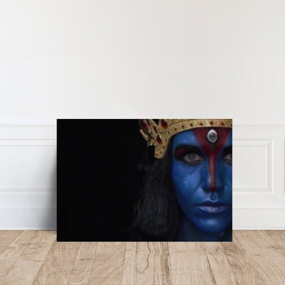 Goddess Kali With Blue Face Golden Crown And Third Eye Poster