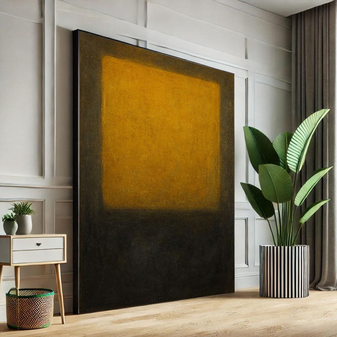 Warm Amber Color Field on Dark Brown Minimalist Abstract Art Poster
