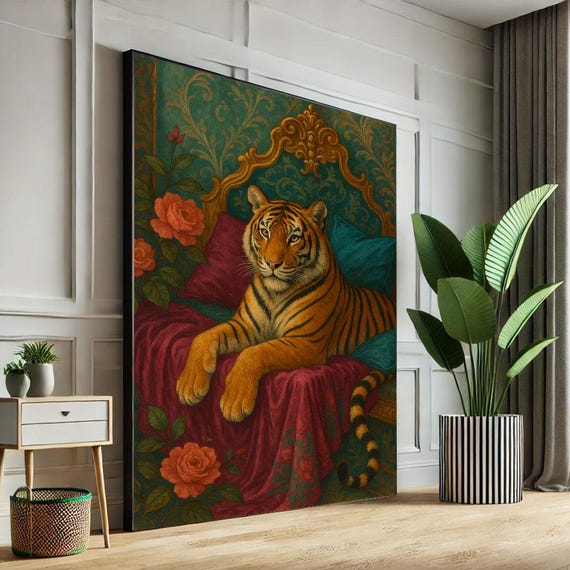 Majestic Tiger Portrait Canvas Wall Art Print Regal Bedroom Decor Statement Piece For Modern Homes