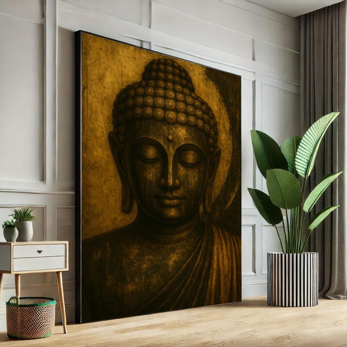 Antique Gold Buddha Head Halo Vintage Texture Serene Zen Wall Poster