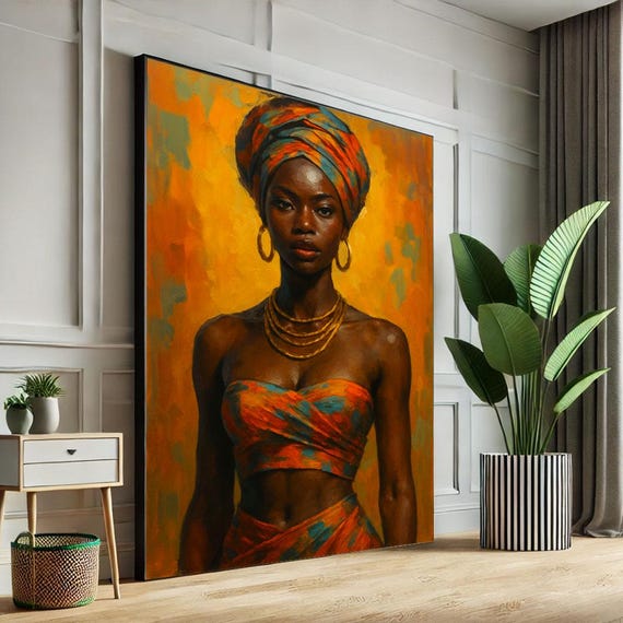 Bold African Woman Portrait Canvas Wall Art Print Vibrant Living Room Decor Statement Piece