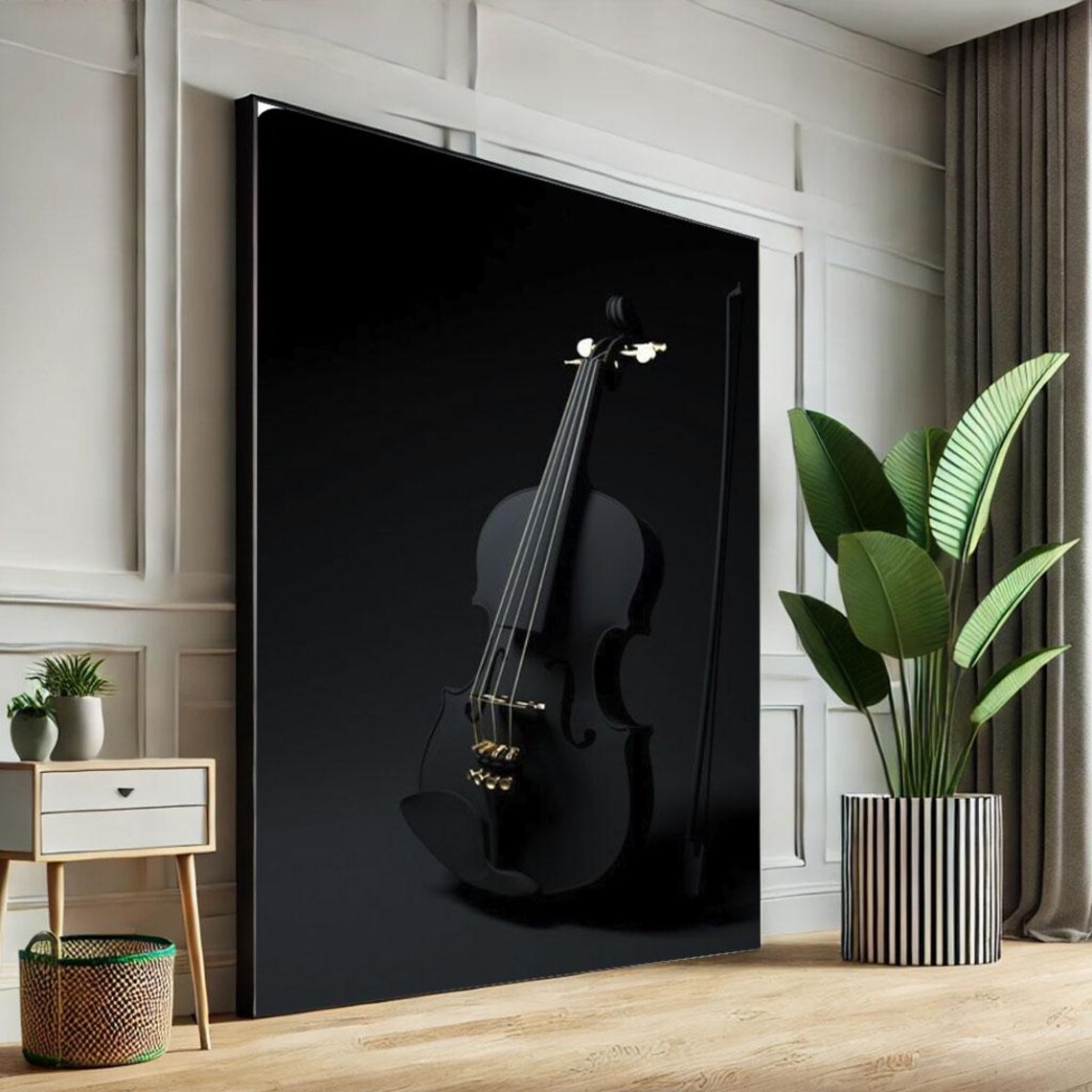 Elegant Black Violin Minimalist Dark Classical Music Art Poster