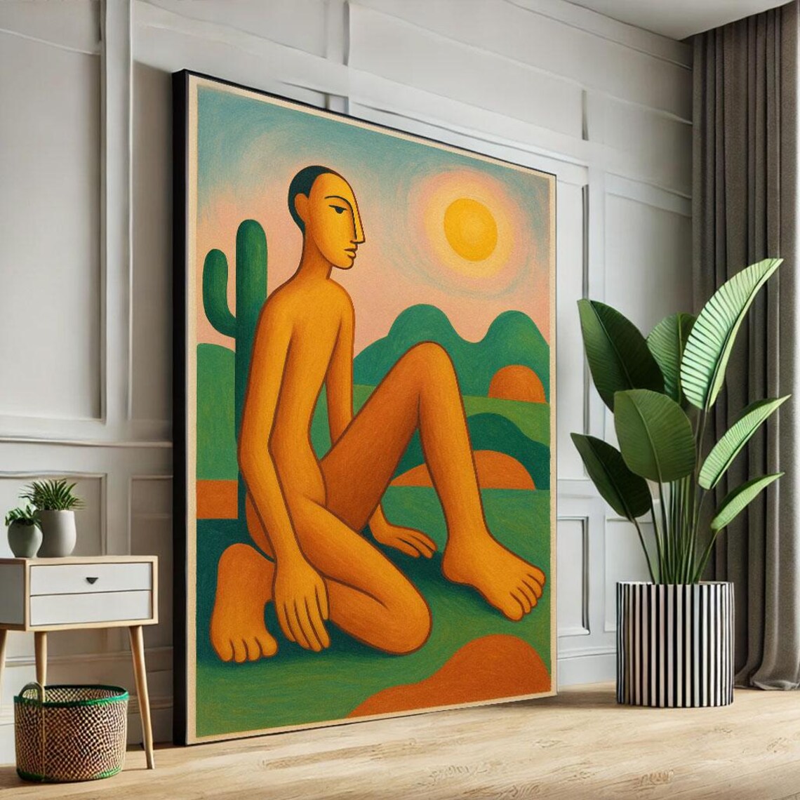Calm Desert Figure Abstract Earthy Warm Modernist Sun Art Poster