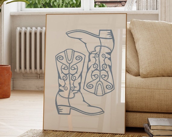 Cowgirl Blue Boots Preppy Western Decor Western Throwback Art Prints Cowgirl Poster Cowboy Boots Trendy Wall Art