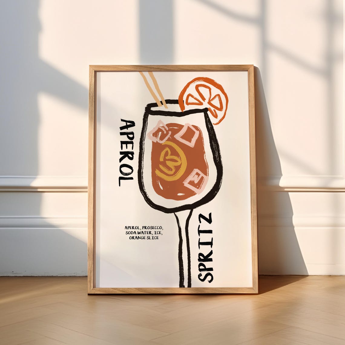 Aperol Spritz Cocktail Recipe Poster Retro Kitchen Bar Vintage