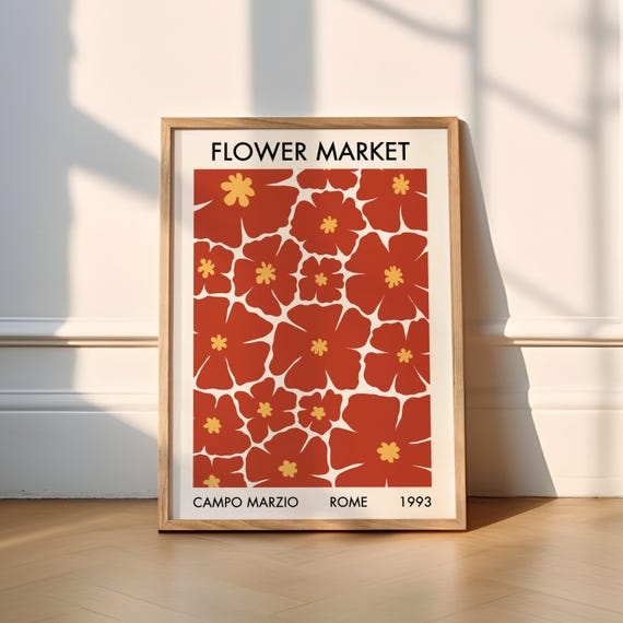 Rome Campo Marzio Flower Market Print Markets Floral Botanical Italy Red Abstract Bedroom Matisse Funky Art Deco Retro