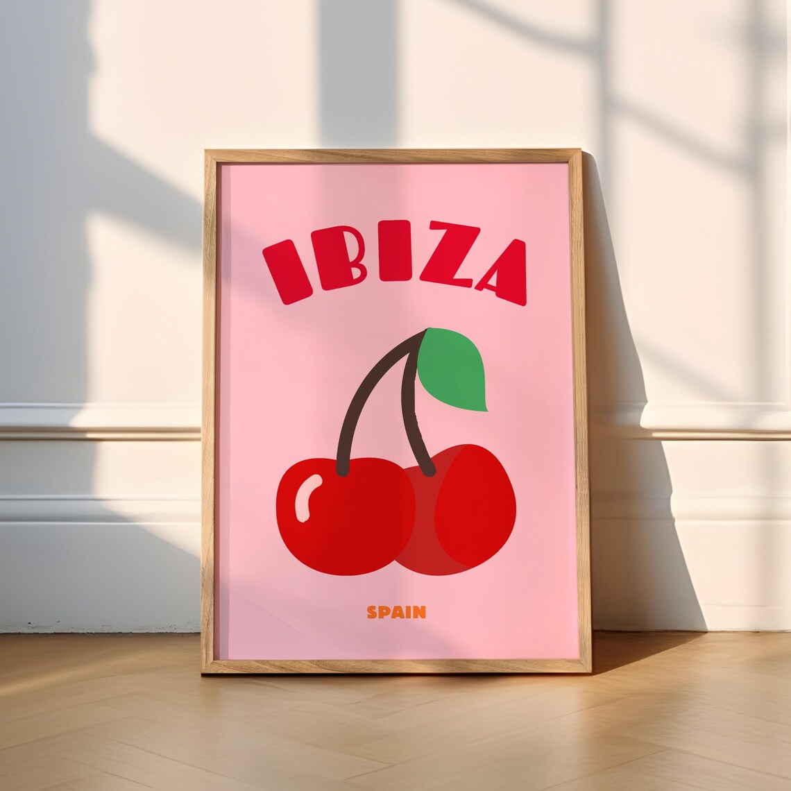 Ibiza Cherry Print Travel Poster, Funky Spain