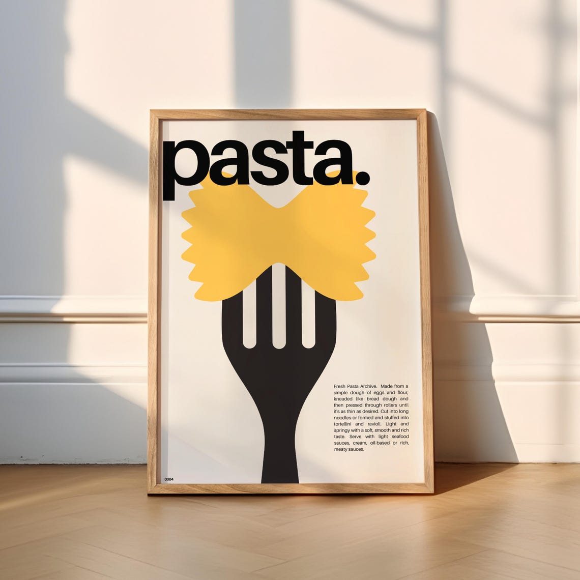 Pasta Farfalle Fork Bold Typography Kitchen Wall Decor Poster
