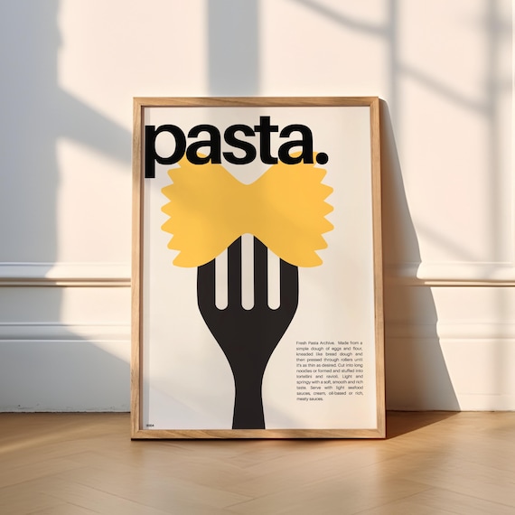 Pasta Farfalle Fork Bold Typography Kitchen Wall Decor Poster
