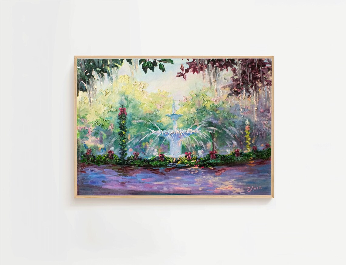 Forsyth Park Fountain With Christmas Decorations Painting Poster