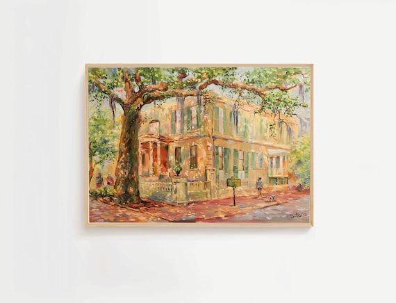 Historic Savannah Mansion Under Ancient Oak Tree Painting Poster