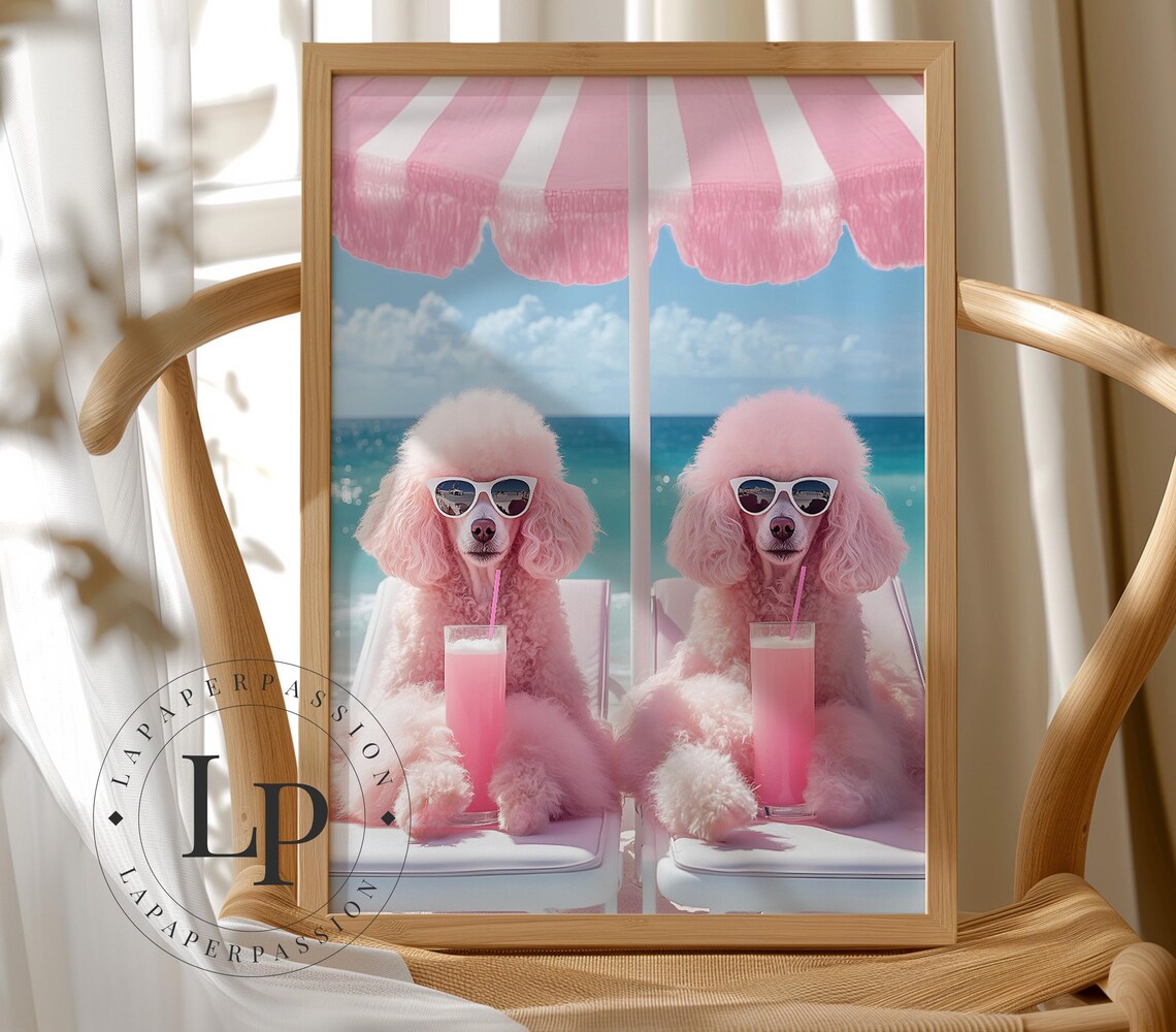 Preppy Pink Poodle, Funky Animal Portrait - Image 5