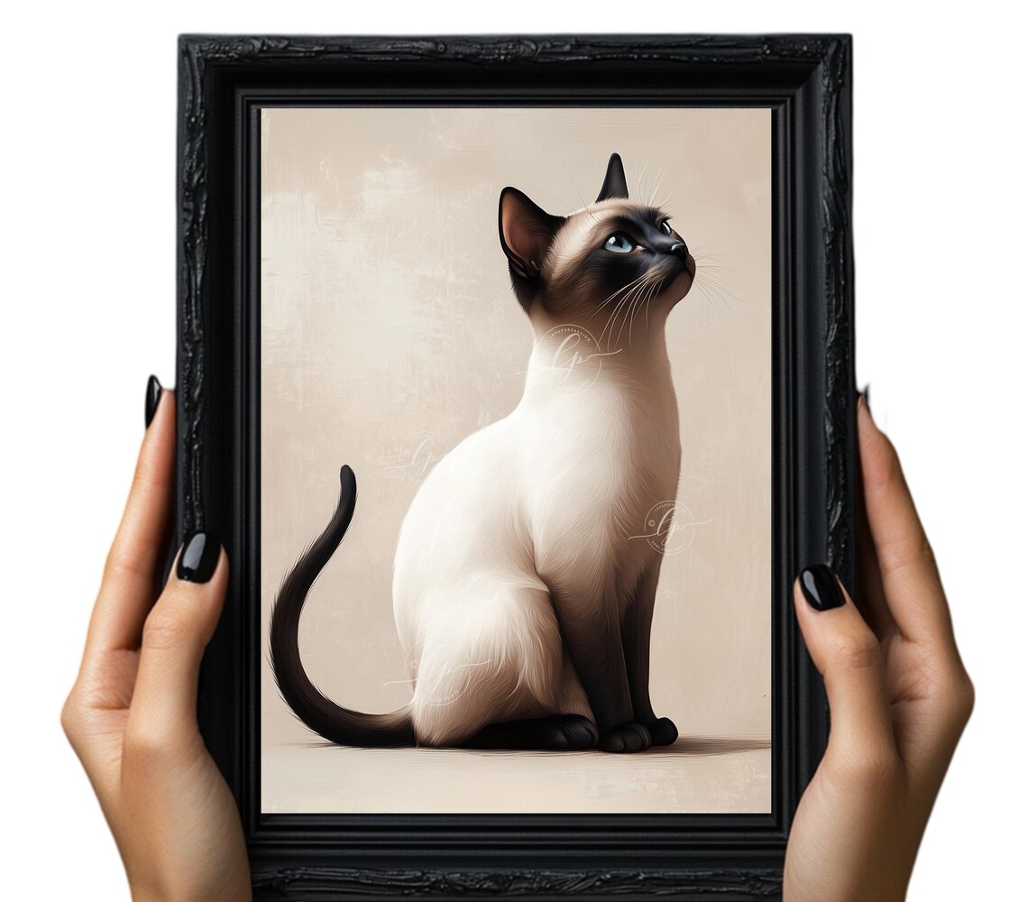 Siamese Cat Gazing Upward Minimalist Cream Beige Elegant Cat Poster - Image 4