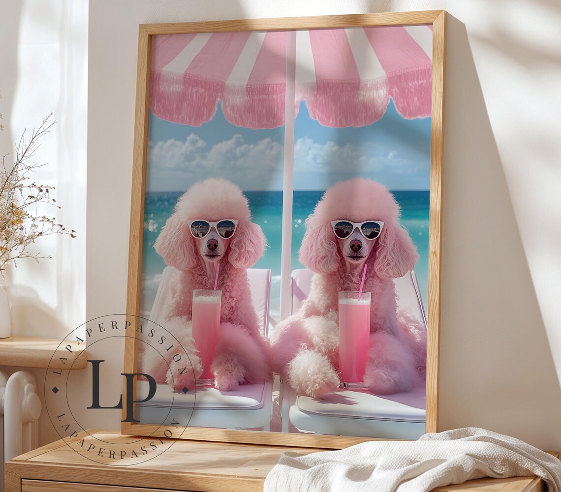 Preppy Pink Poodle, Funky Animal Portrait