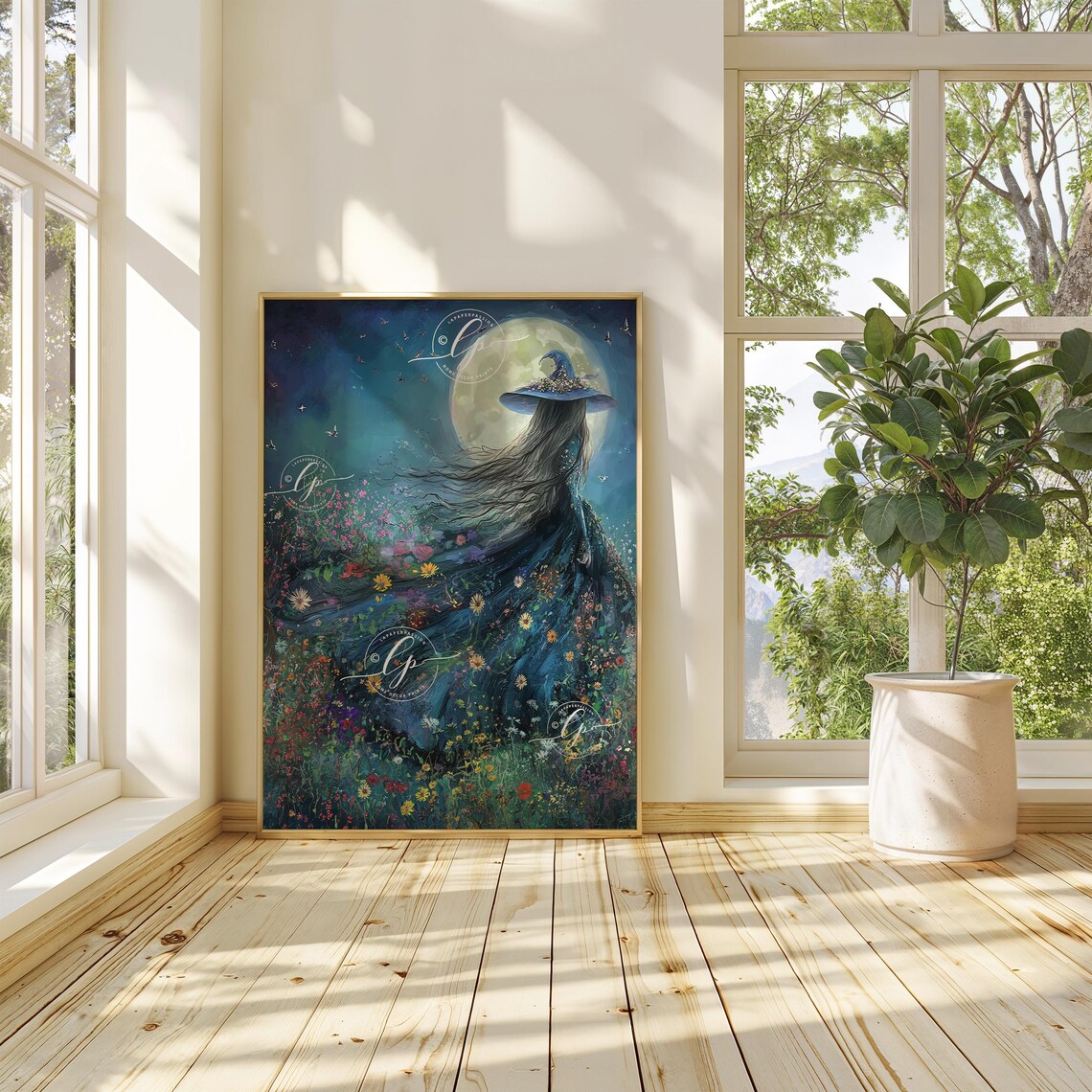 Cottagecore Meadow Witch with Wildflowers Art Print - Image 4
