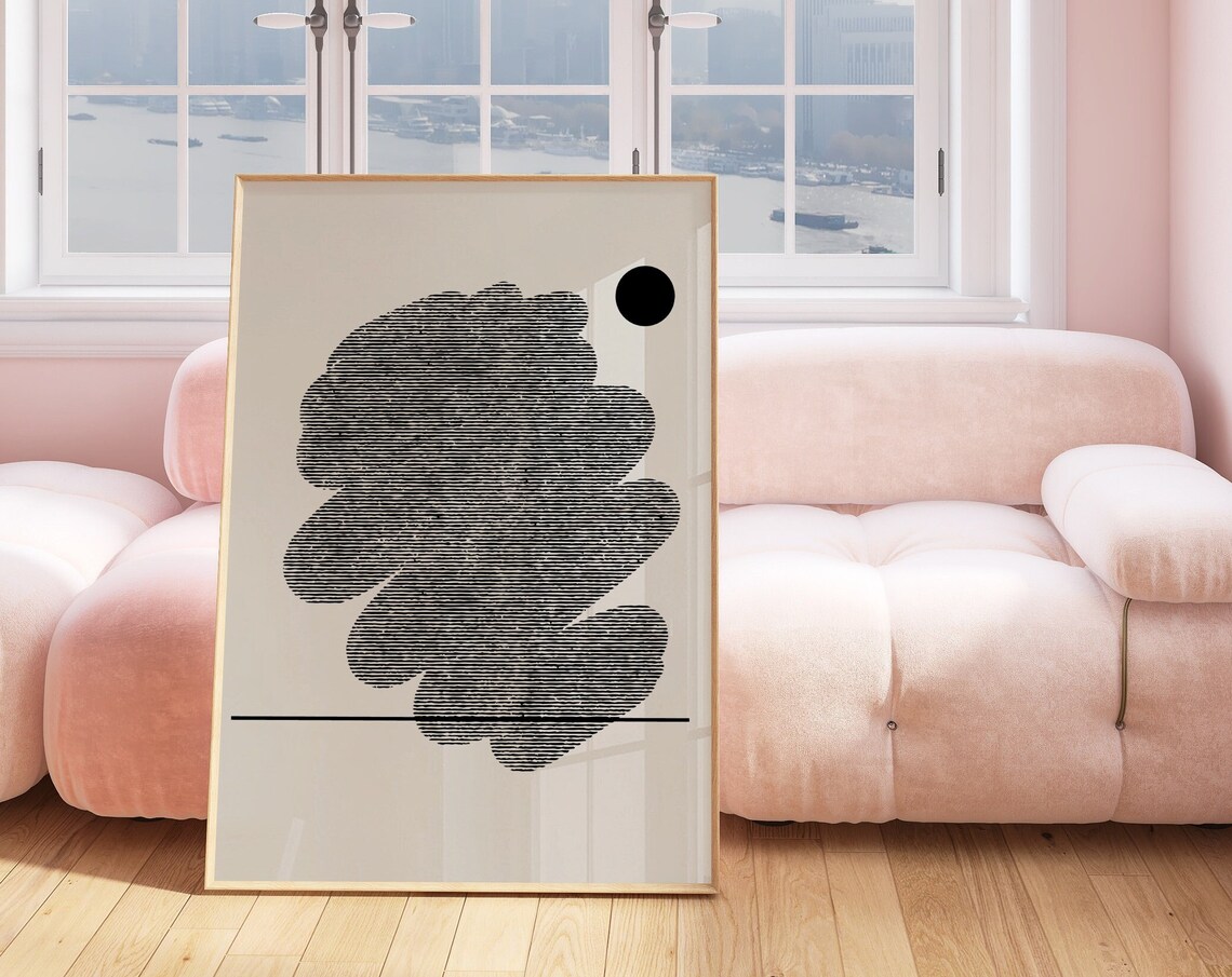 Abstract Organic Black Ink Blob Minimalist Beige Japandi Poster