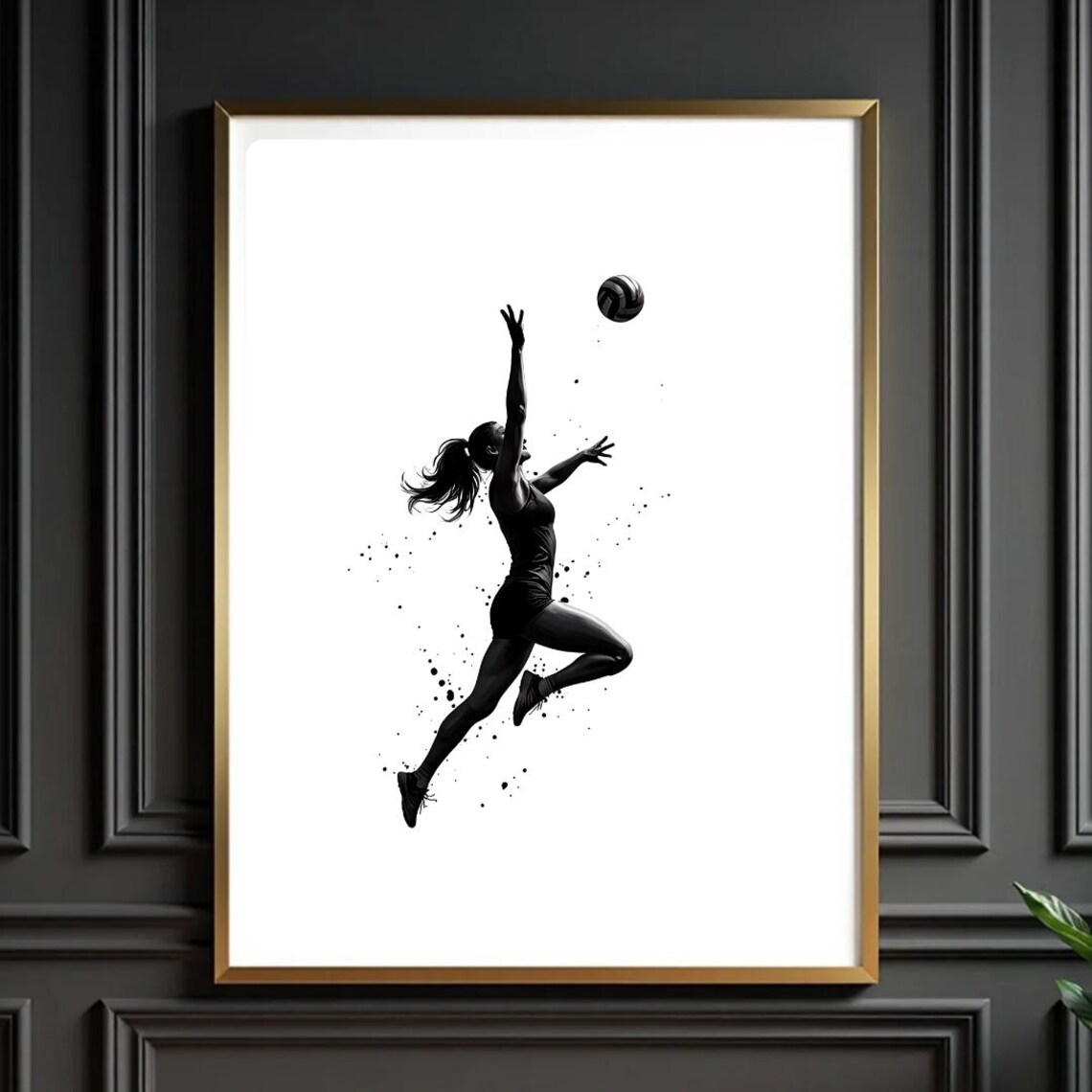 Female Volleyball Player Jump Spike Silhouette Black White Sports Poster