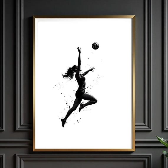 Female Volleyball Art Print Black And White Sports Decor