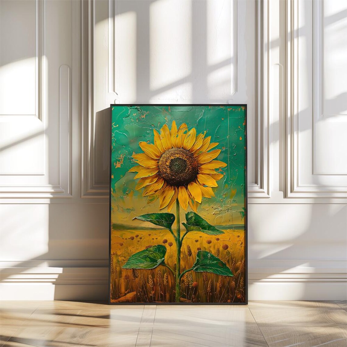 Tall Sunflower Against Green Sky Vintage Botanical Art Poster - Image 2