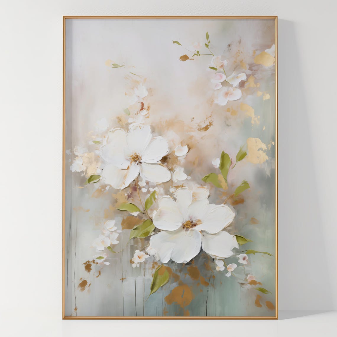 White Blossoms on Branches Soft Abstract Floral Painting Poster