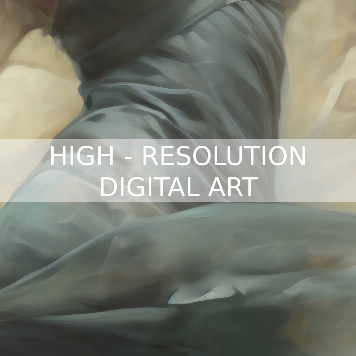Woman Dancing in Flowing Blue Dress Ethereal Art Painting Poster - Image 3